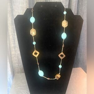 Vintage Premier‎ Designs Long Beaded Statement Necklace – Turquoise & Brown
